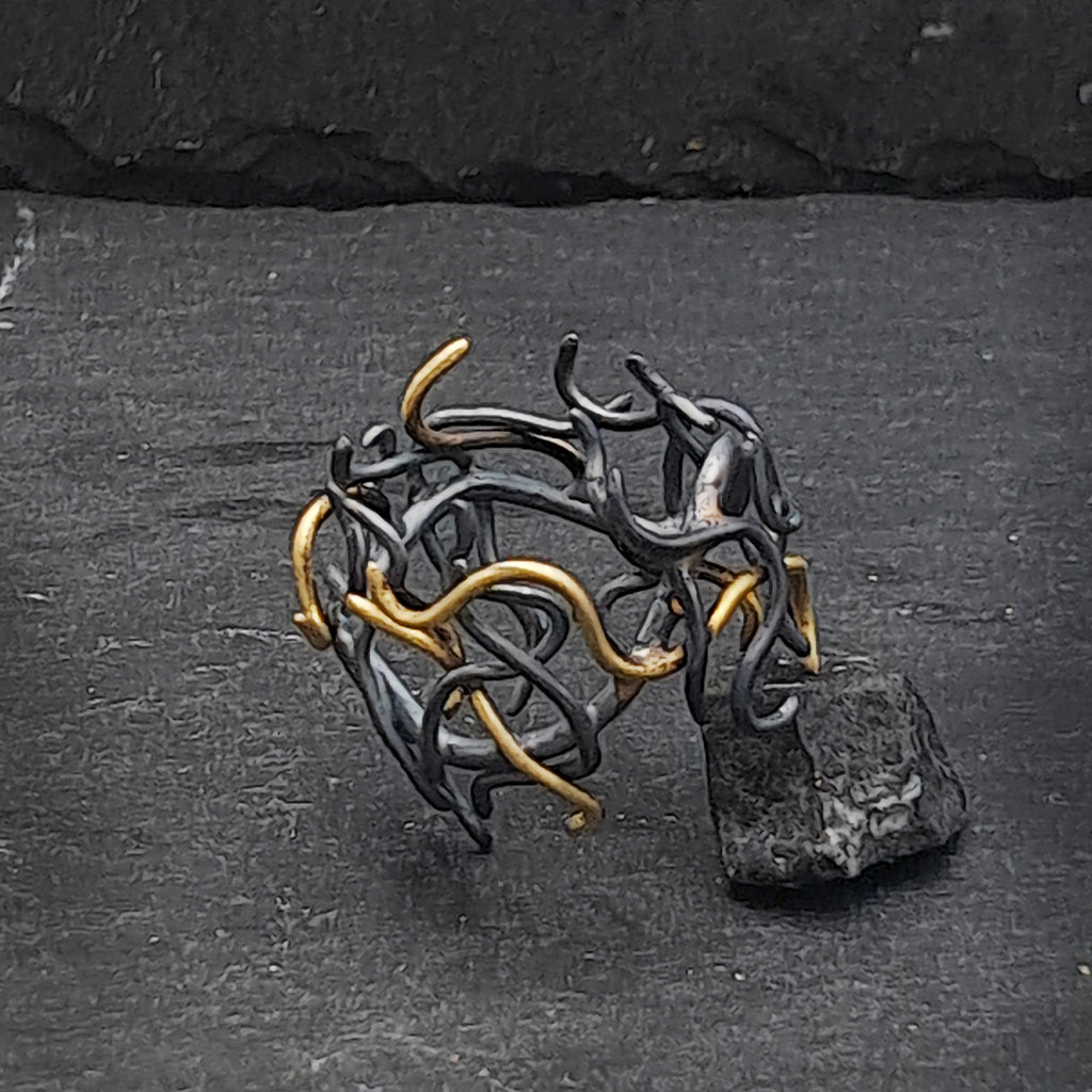 ''Medusa'' Oxidized 925 silver and brass