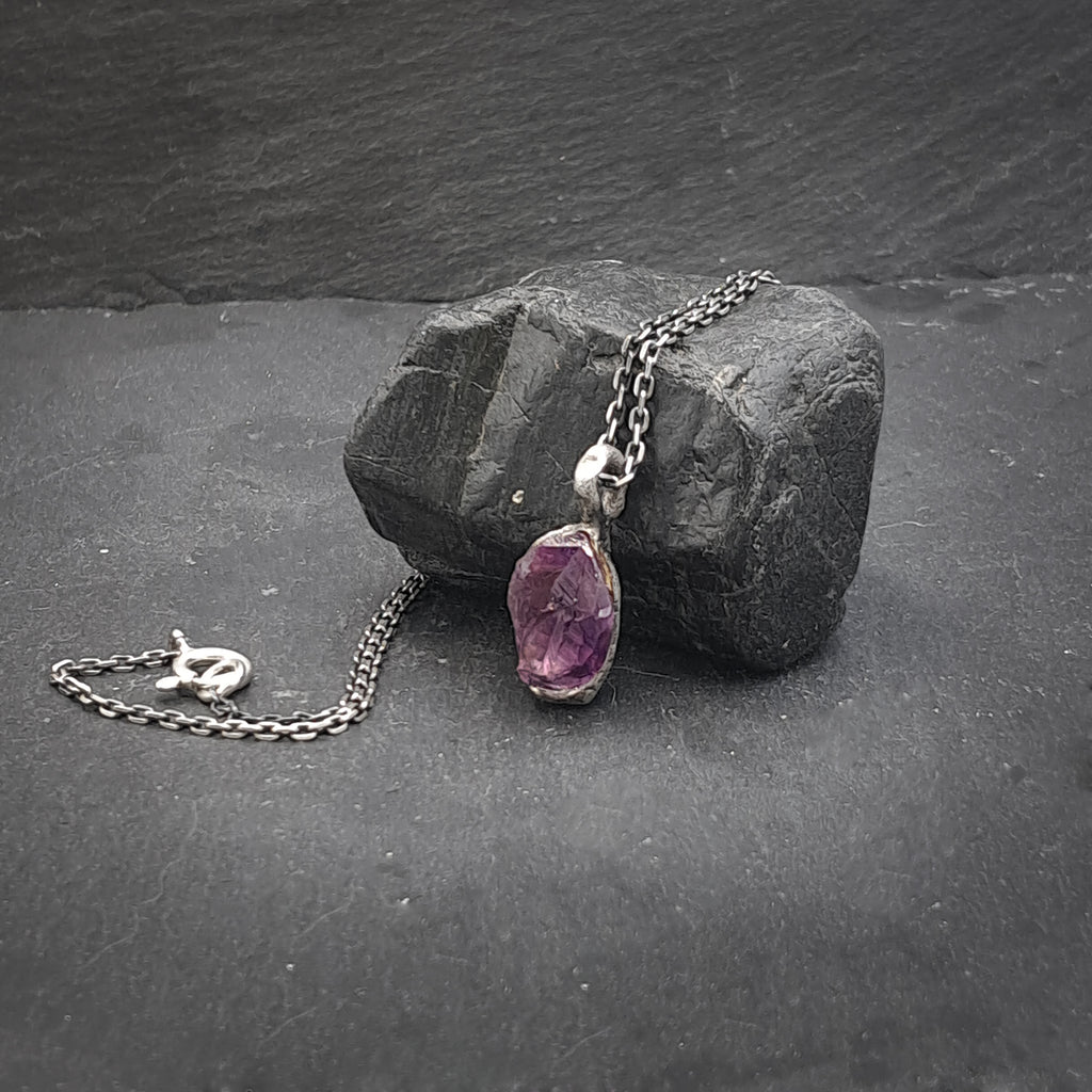 ''Rustic'' 925 Silver Necklace with Amethyst
