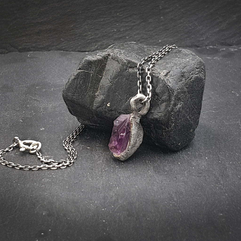 ''Rustic'' 925 Silver Necklace with Amethyst