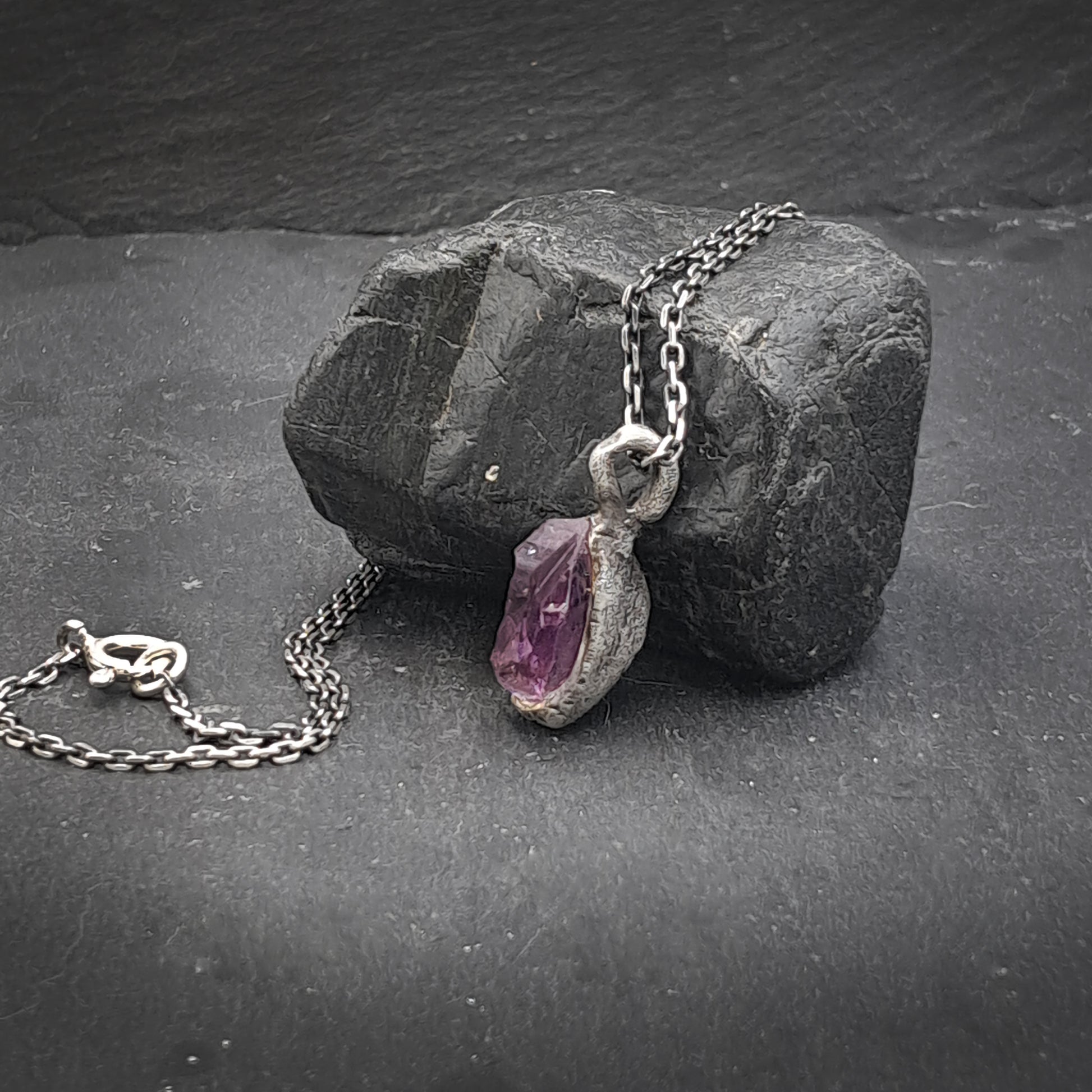 ''Rustic'' 925 Silver Necklace with Amethyst