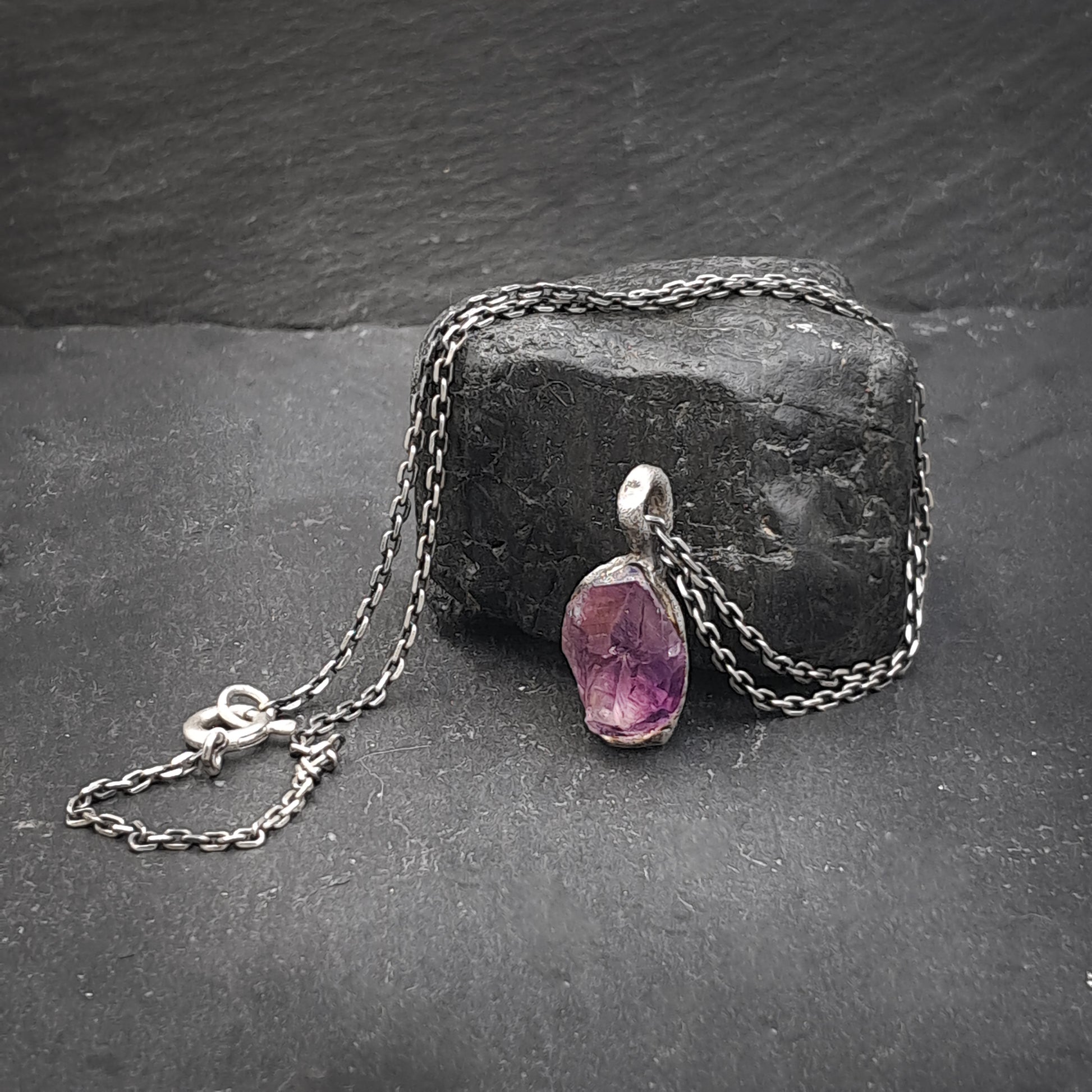 ''Rustic'' 925 Silver Necklace with Amethyst