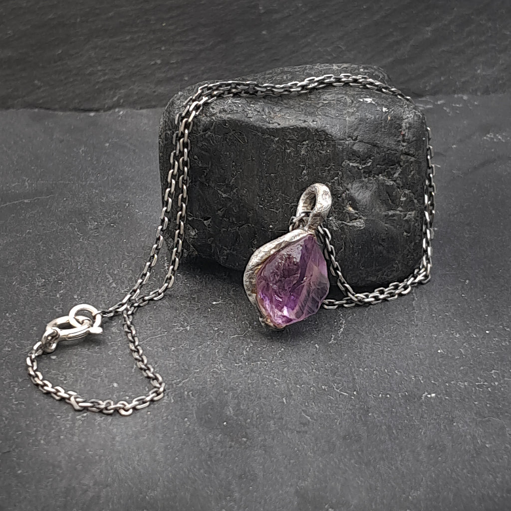 ''Rustic'' 925 Silver Necklace with Amethyst