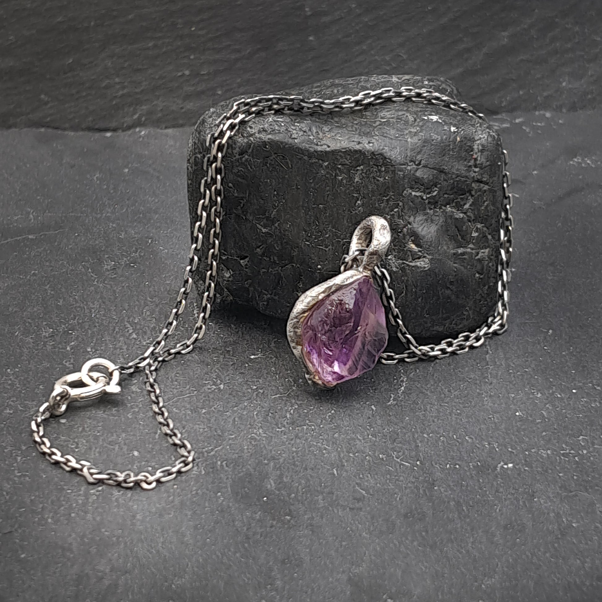 ''Rustic'' 925 Silver Necklace with Amethyst