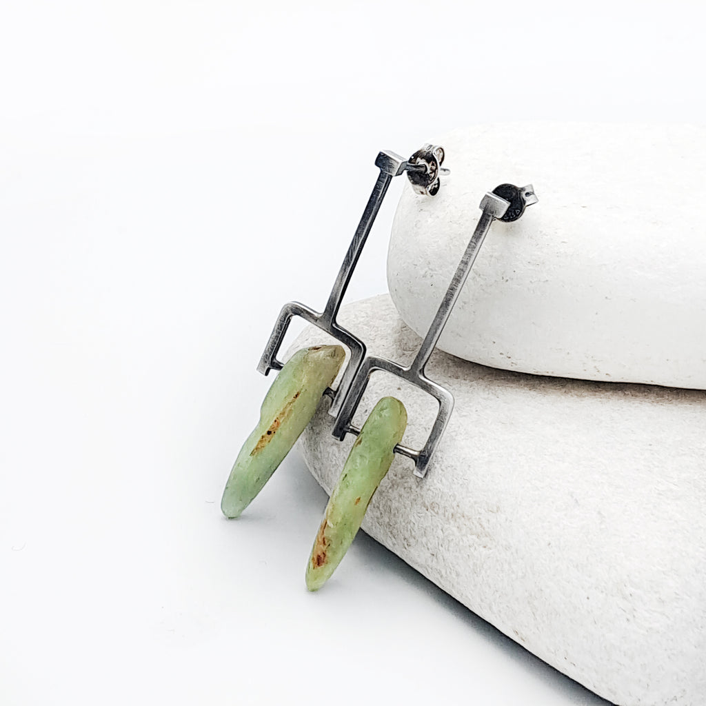 ''Geometry of Nature'' 925 silver earrings with green kyanite