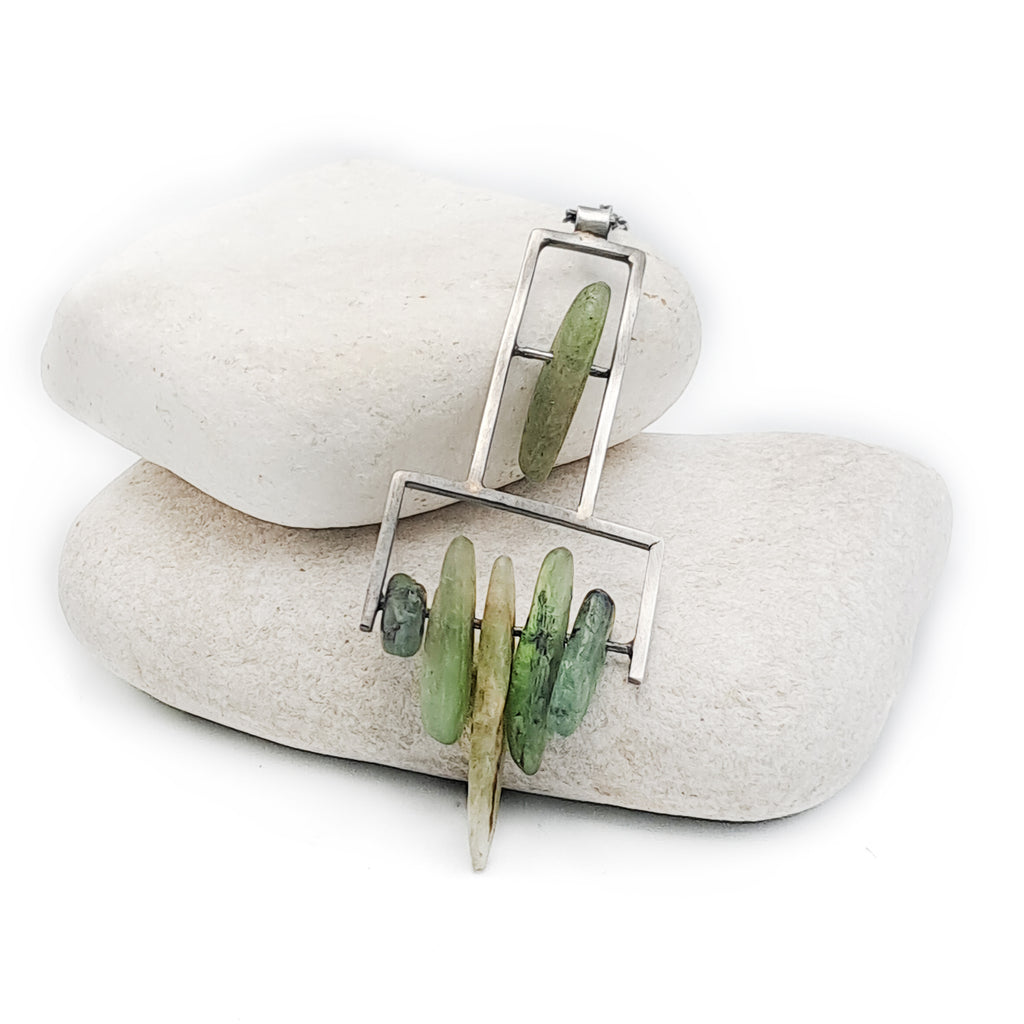 ''Geometry of Nature'' 925 Silver Necklace with Green Kyanite