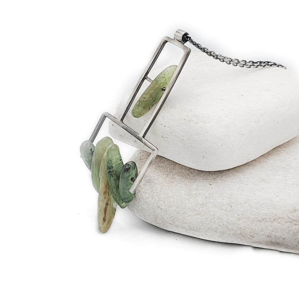 ''Geometry of Nature'' 925 Silver Necklace with Green Kyanite