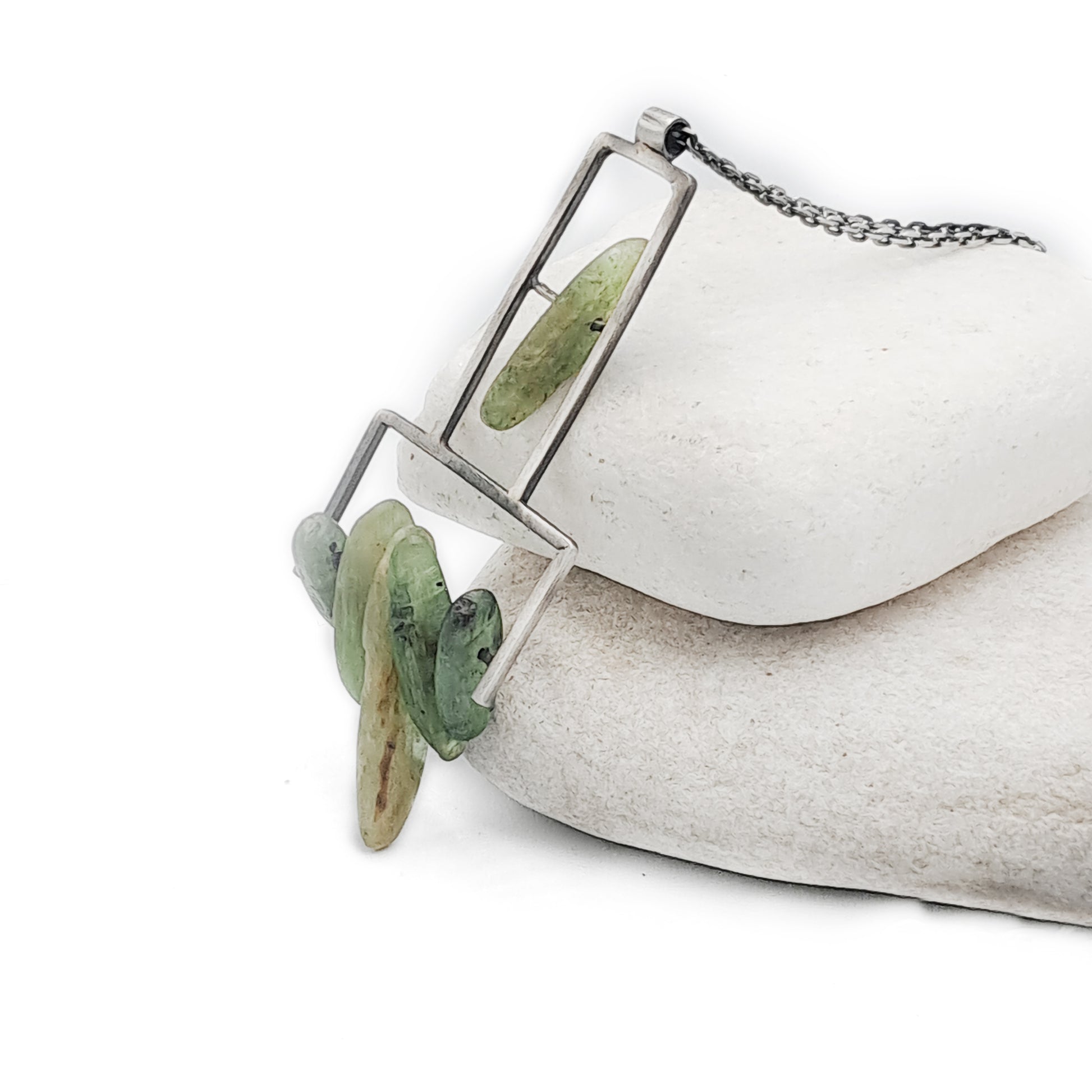 ''Geometry of Nature'' 925 Silver Necklace with Green Kyanite