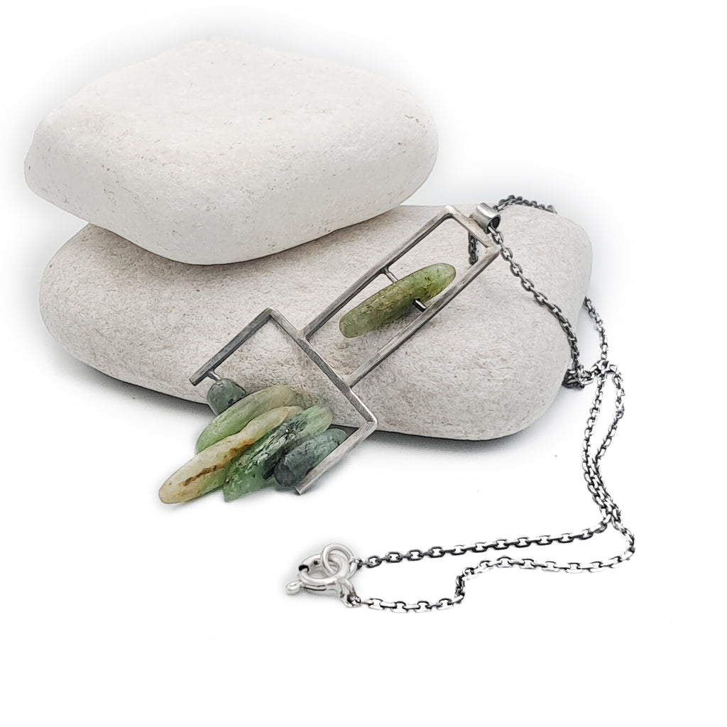 ''Geometry of Nature'' 925 Silver Necklace with Green Kyanite