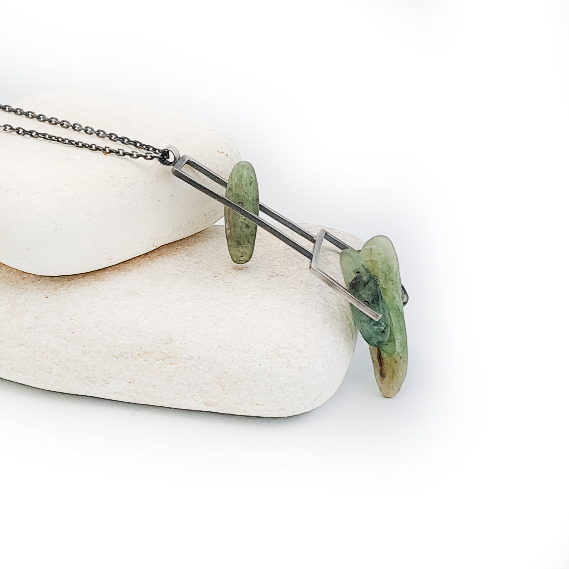 ''Geometry of Nature'' 925 Silver Necklace with Green Kyanite