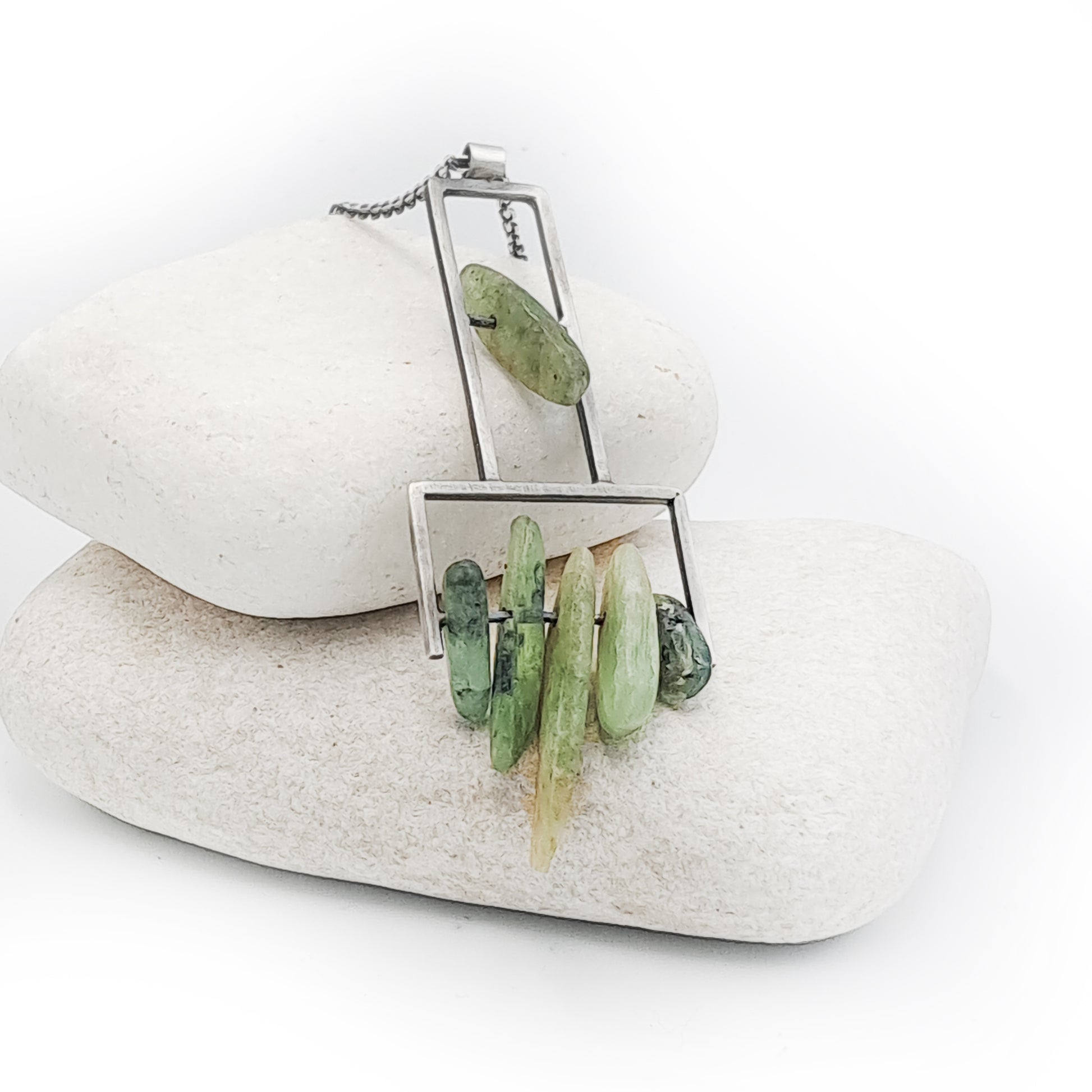 ''Geometry of Nature'' 925 Silver Necklace with Green Kyanite