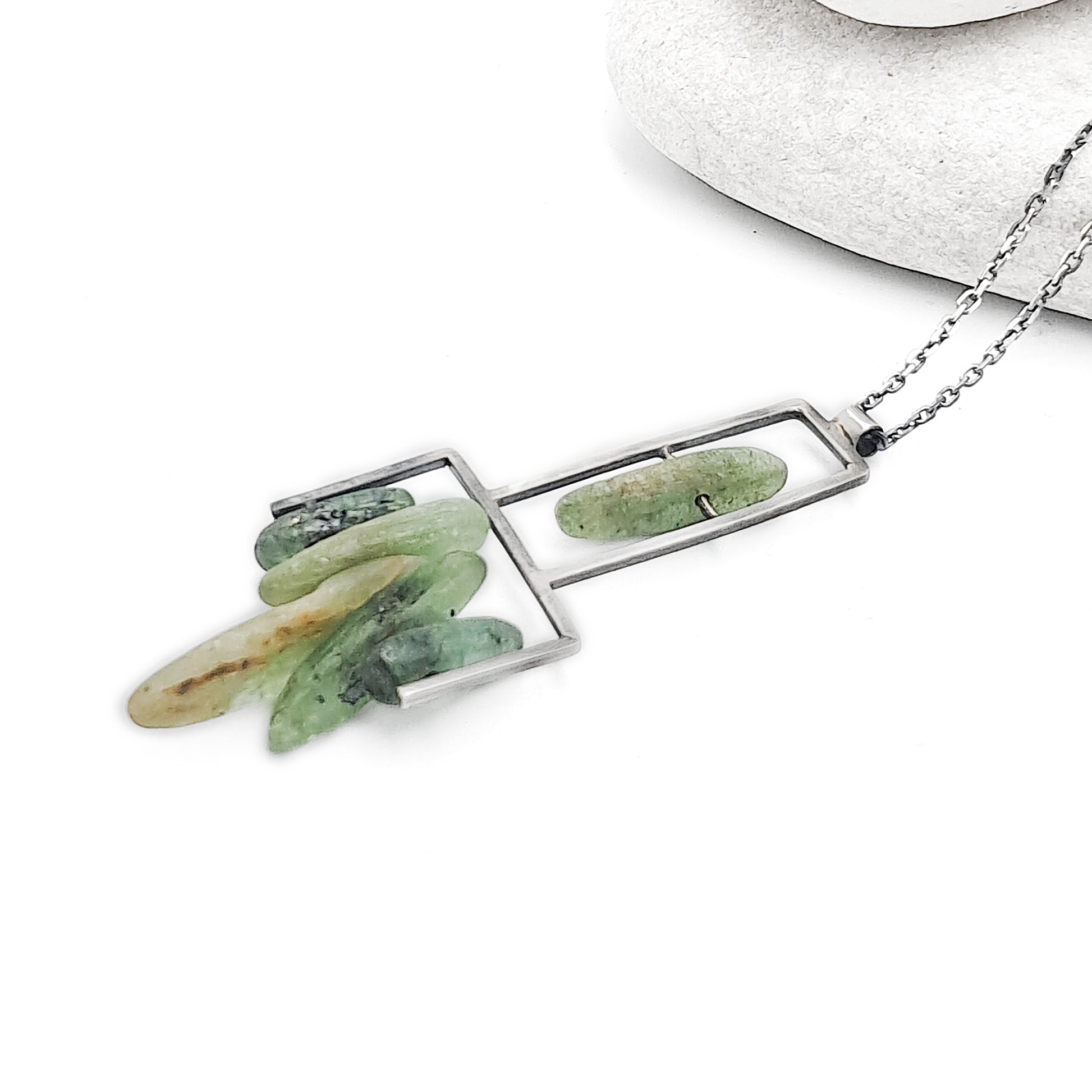 ''Geometry of Nature'' 925 Silver Necklace with Green Kyanite