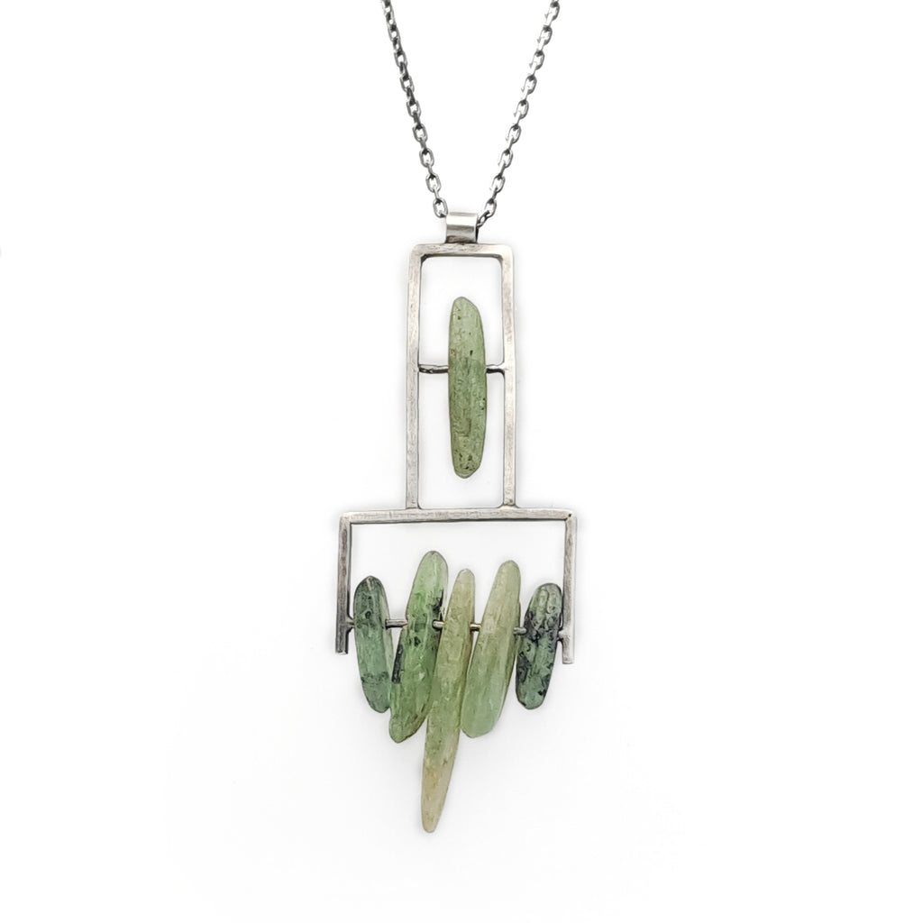 ''Geometry of Nature'' 925 Silver Necklace with Green Kyanite