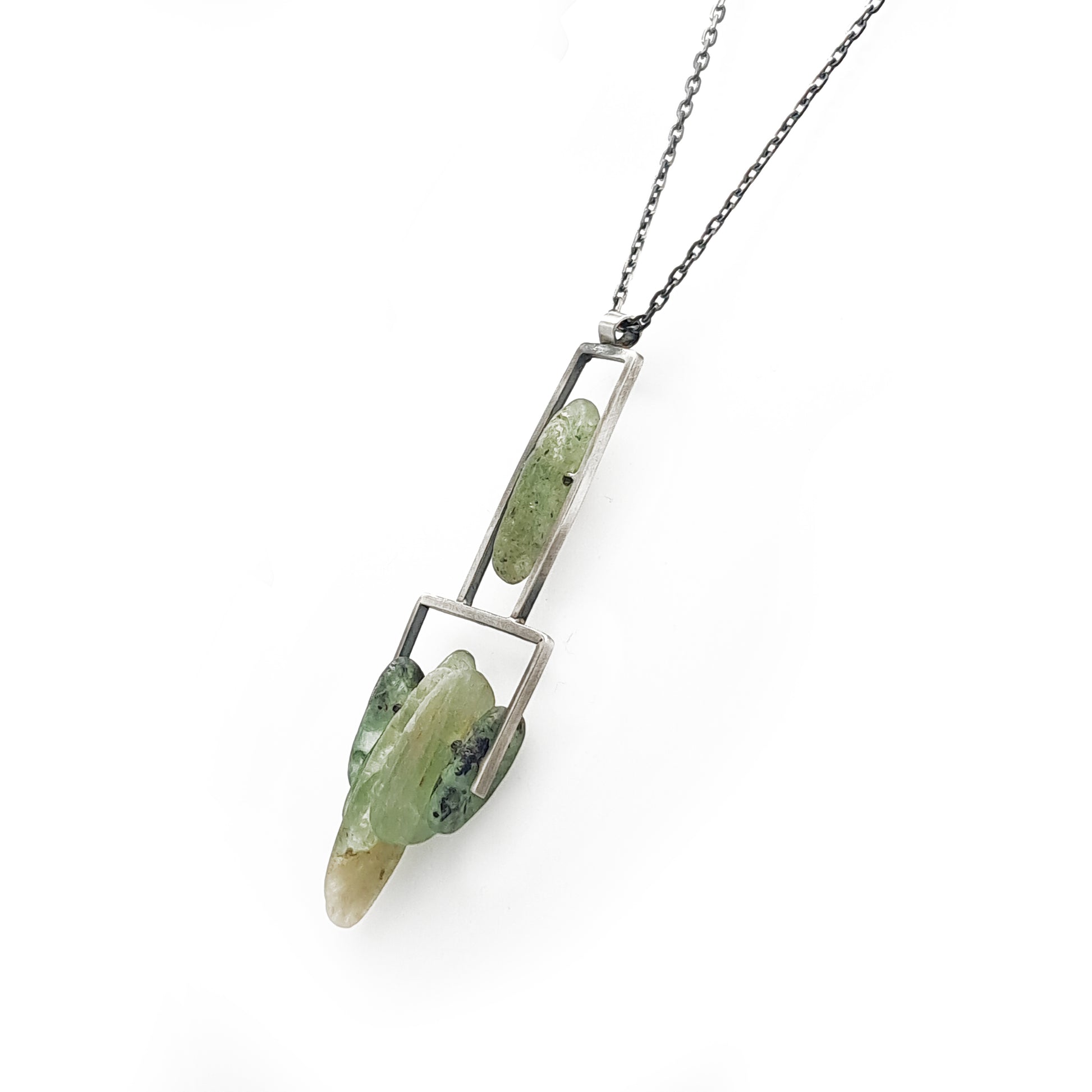 ''Geometry of Nature'' 925 Silver Necklace with Green Kyanite