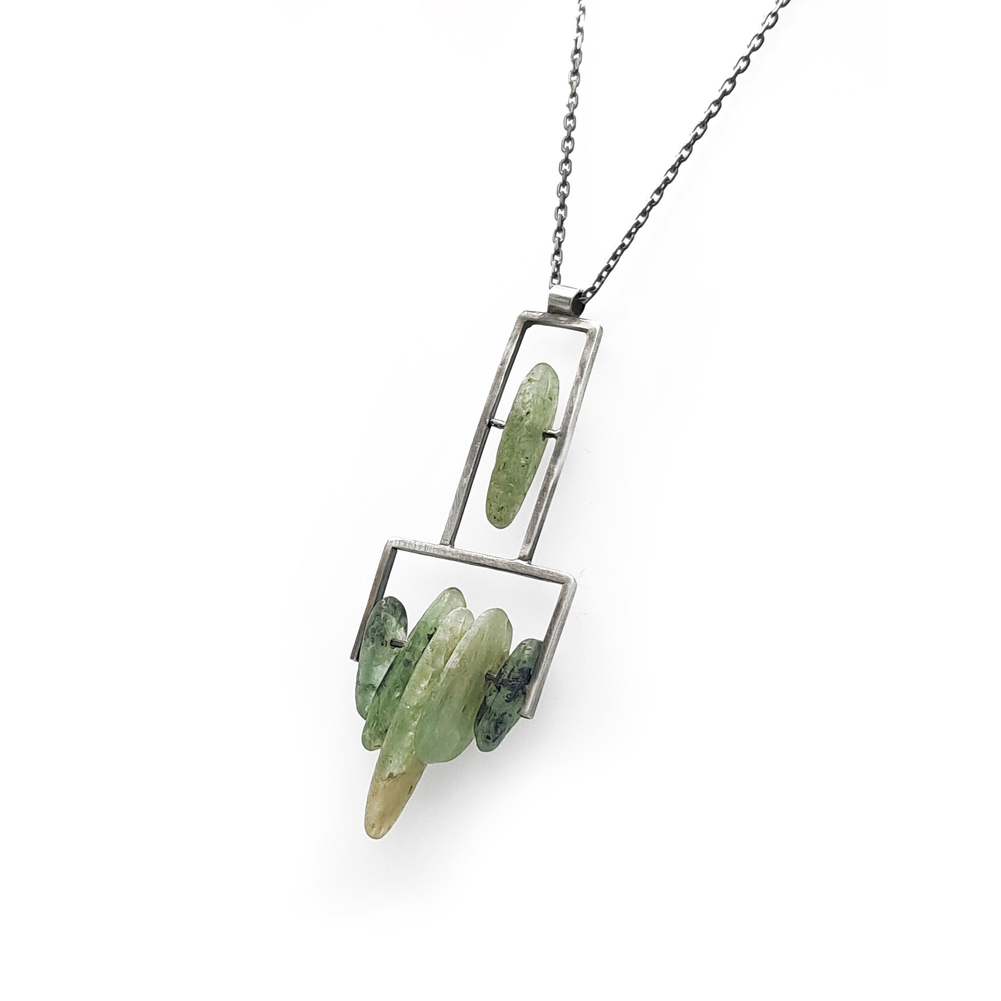 ''Geometry of Nature'' 925 Silver Necklace with Green Kyanite