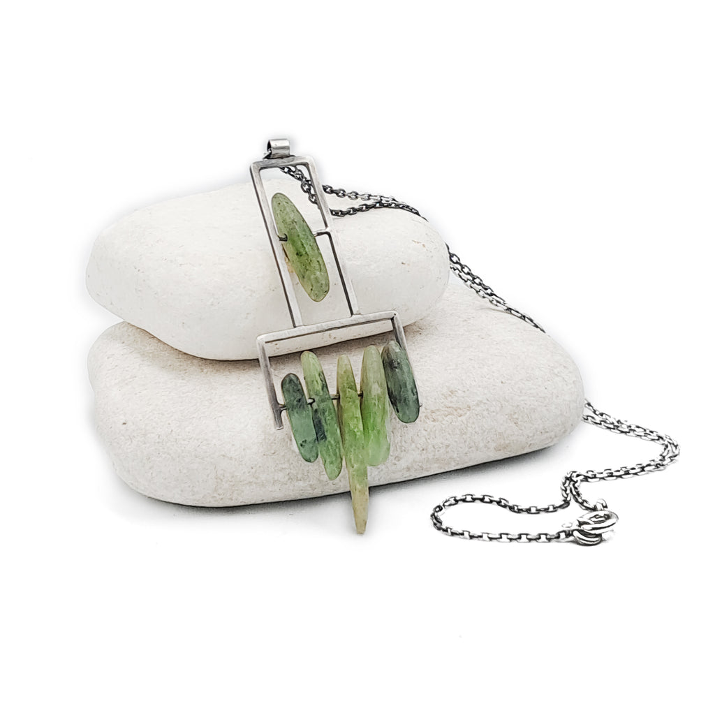 ''Geometry of Nature'' 925 Silver Necklace with Green Kyanite