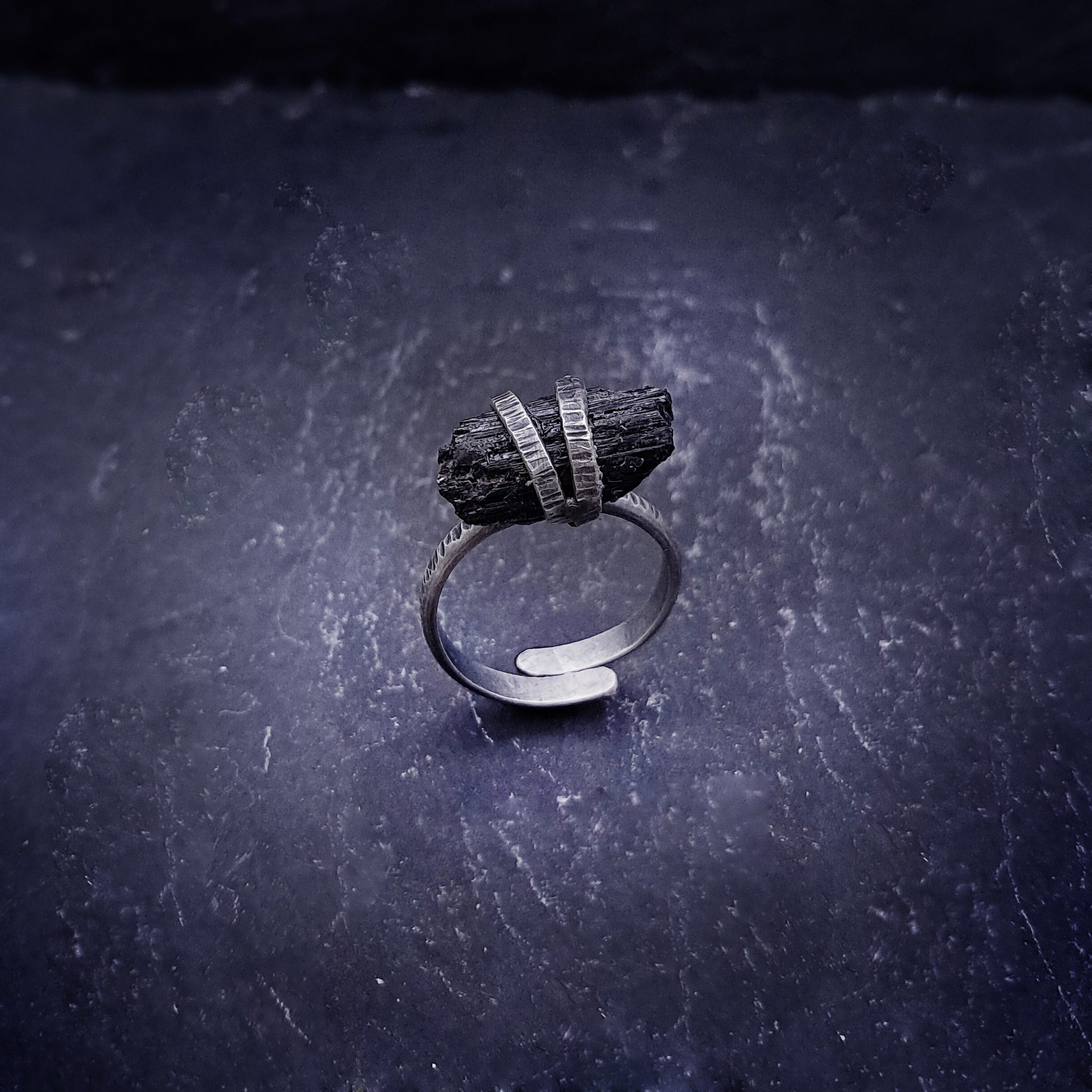 ''Black Tourmaline Shield'' – 925 Silver Ring with Tourmaline