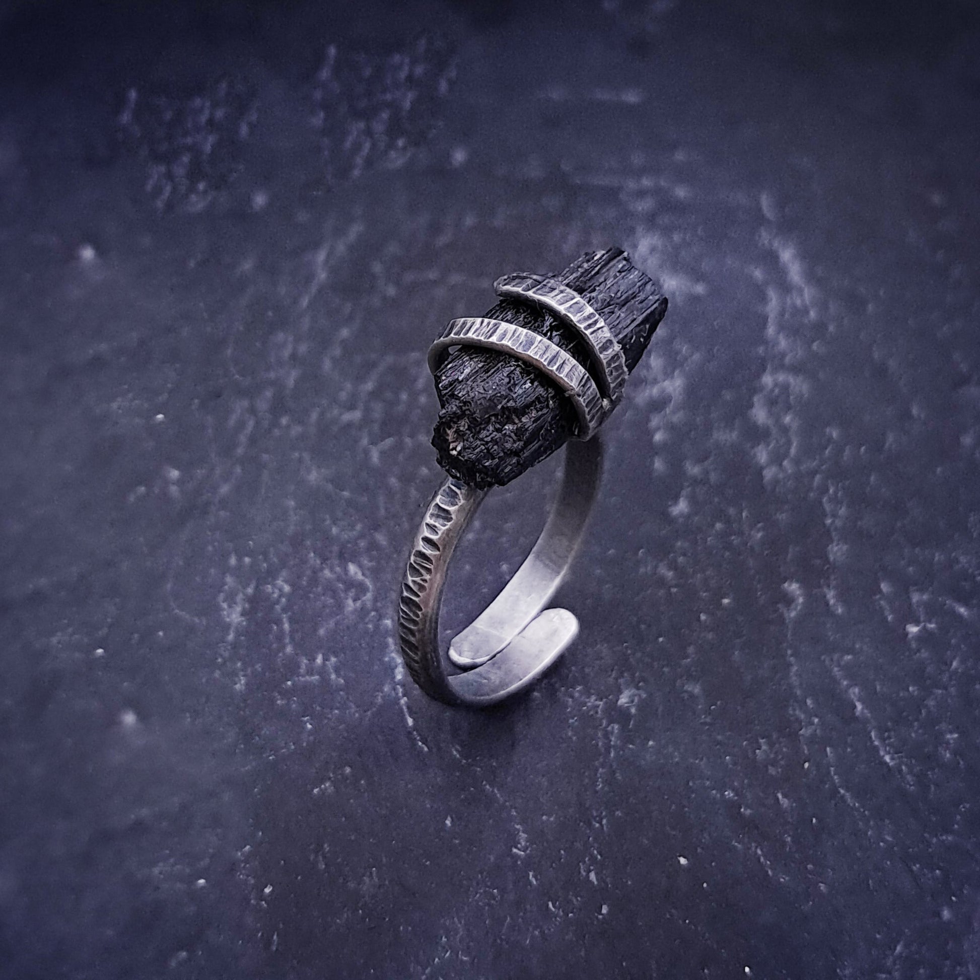 ''Black Tourmaline Shield'' – 925 Silver Ring with Tourmaline