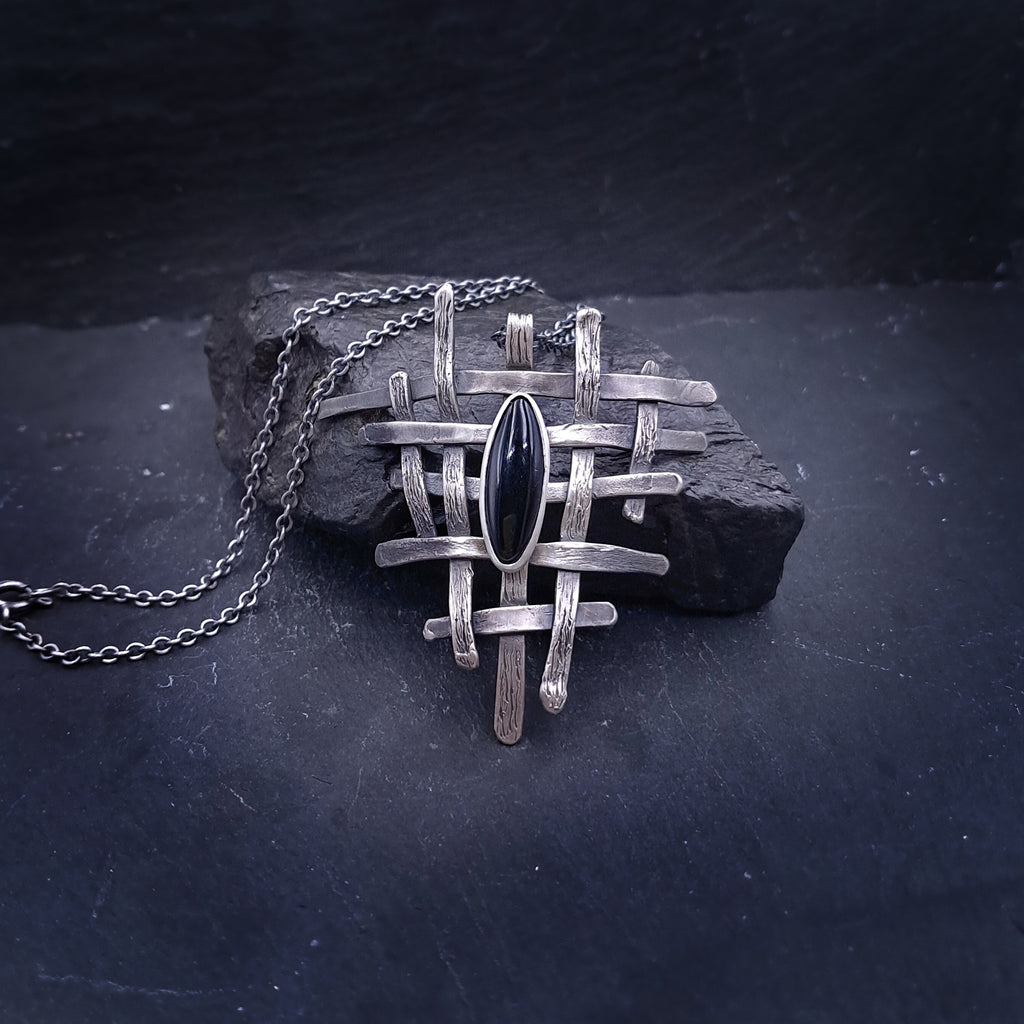 ''Eclipse Weave'' 925 Silver Necklace with Black Onyx