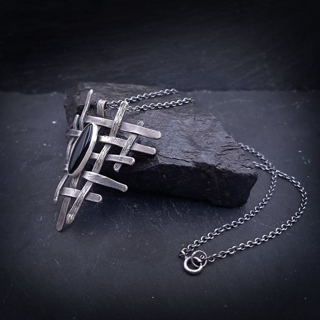 ''Eclipse Weave'' 925 Silver Necklace with Black Onyx