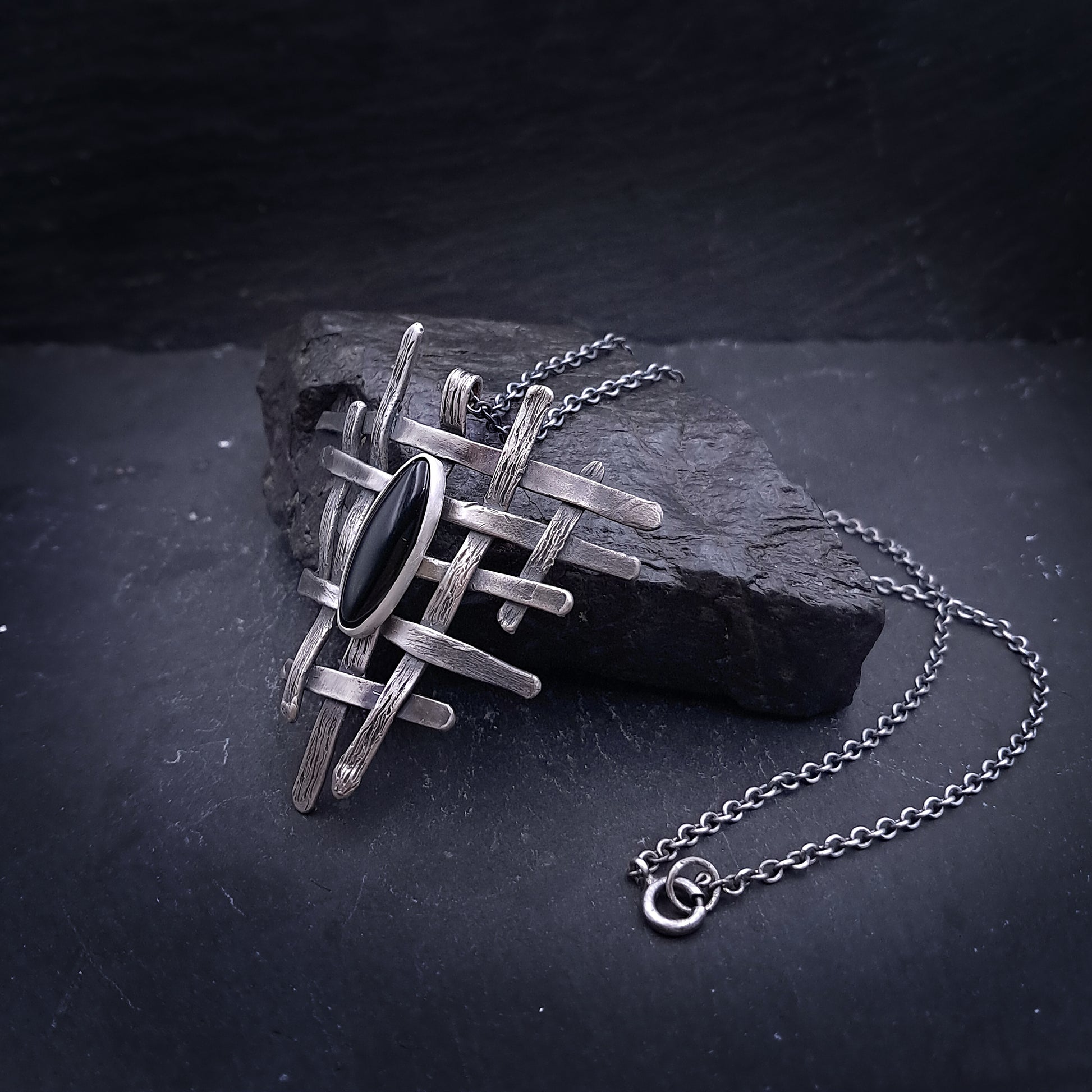 ''Eclipse Weave'' 925 Silver Necklace with Black Onyx