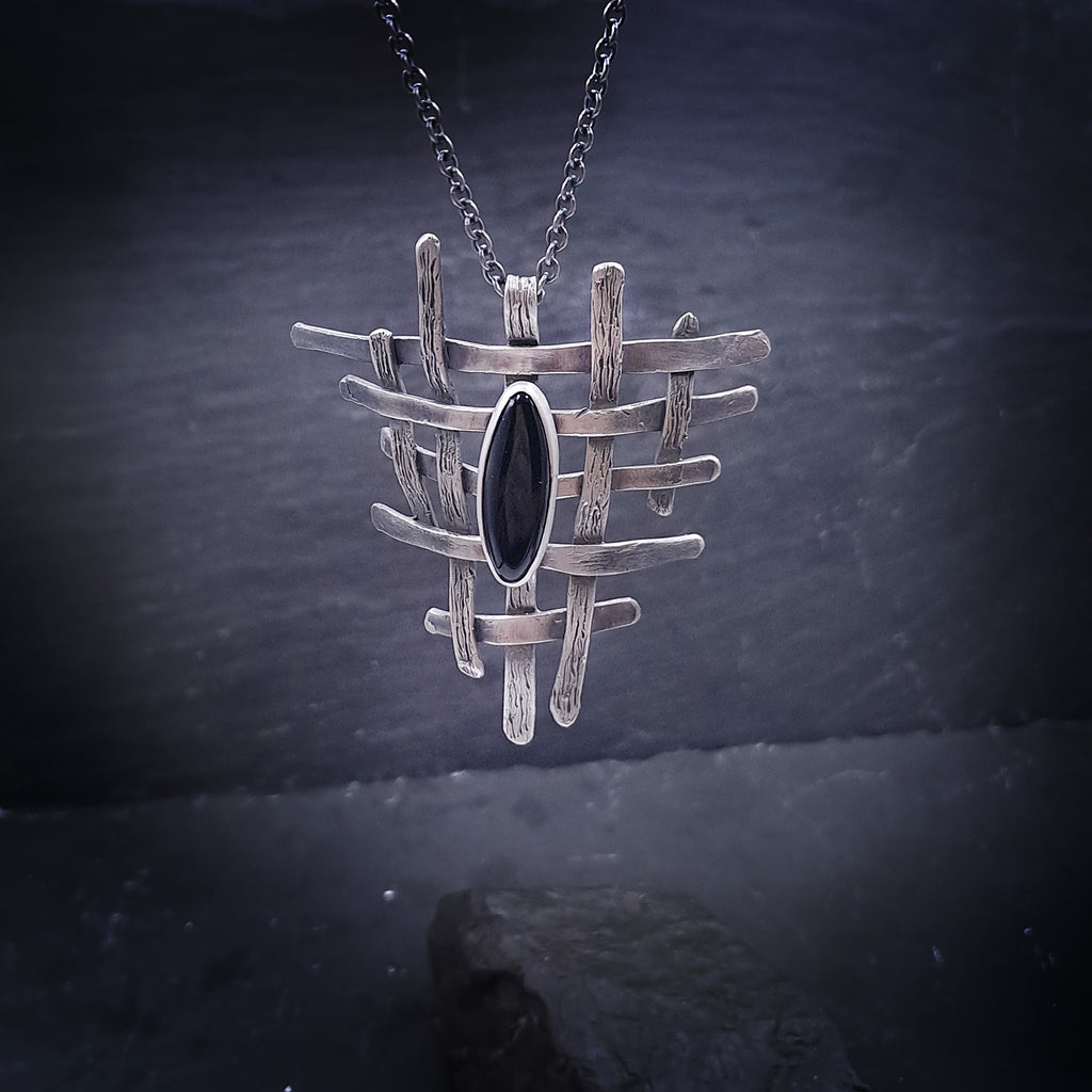''Eclipse Weave'' 925 Silver Necklace with Black Onyx