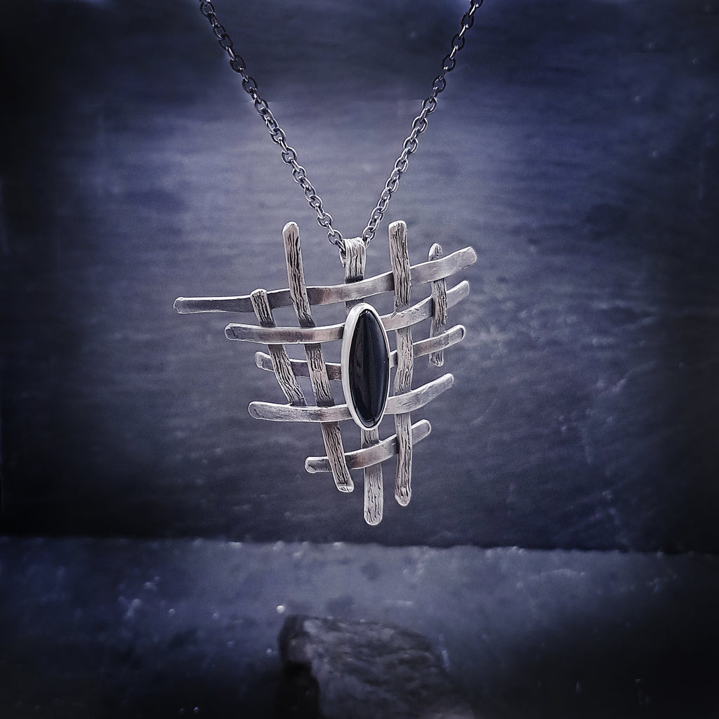 ''Eclipse Weave'' 925 Silver Necklace with Black Onyx