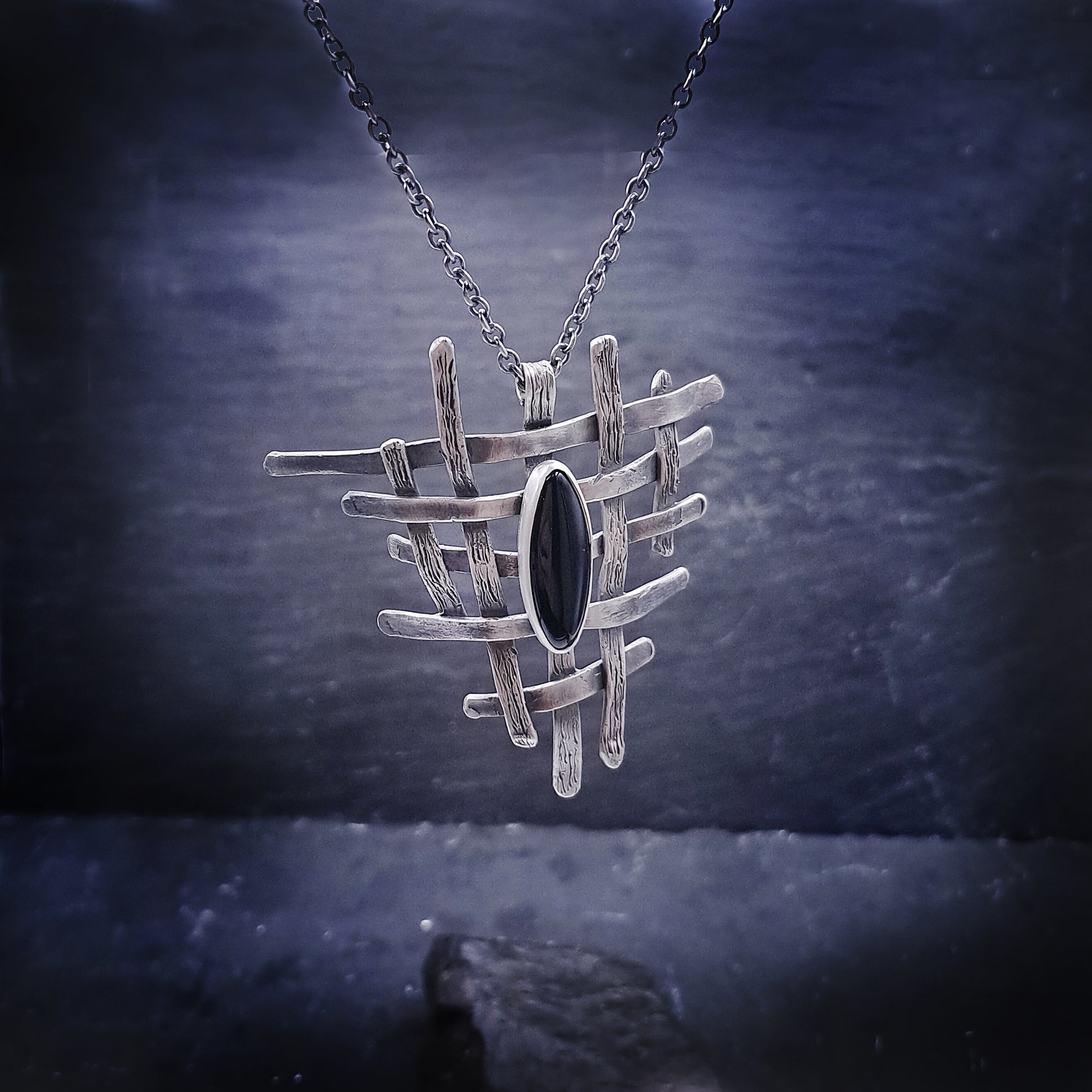 ''Eclipse Weave'' 925 Silver Necklace with Black Onyx