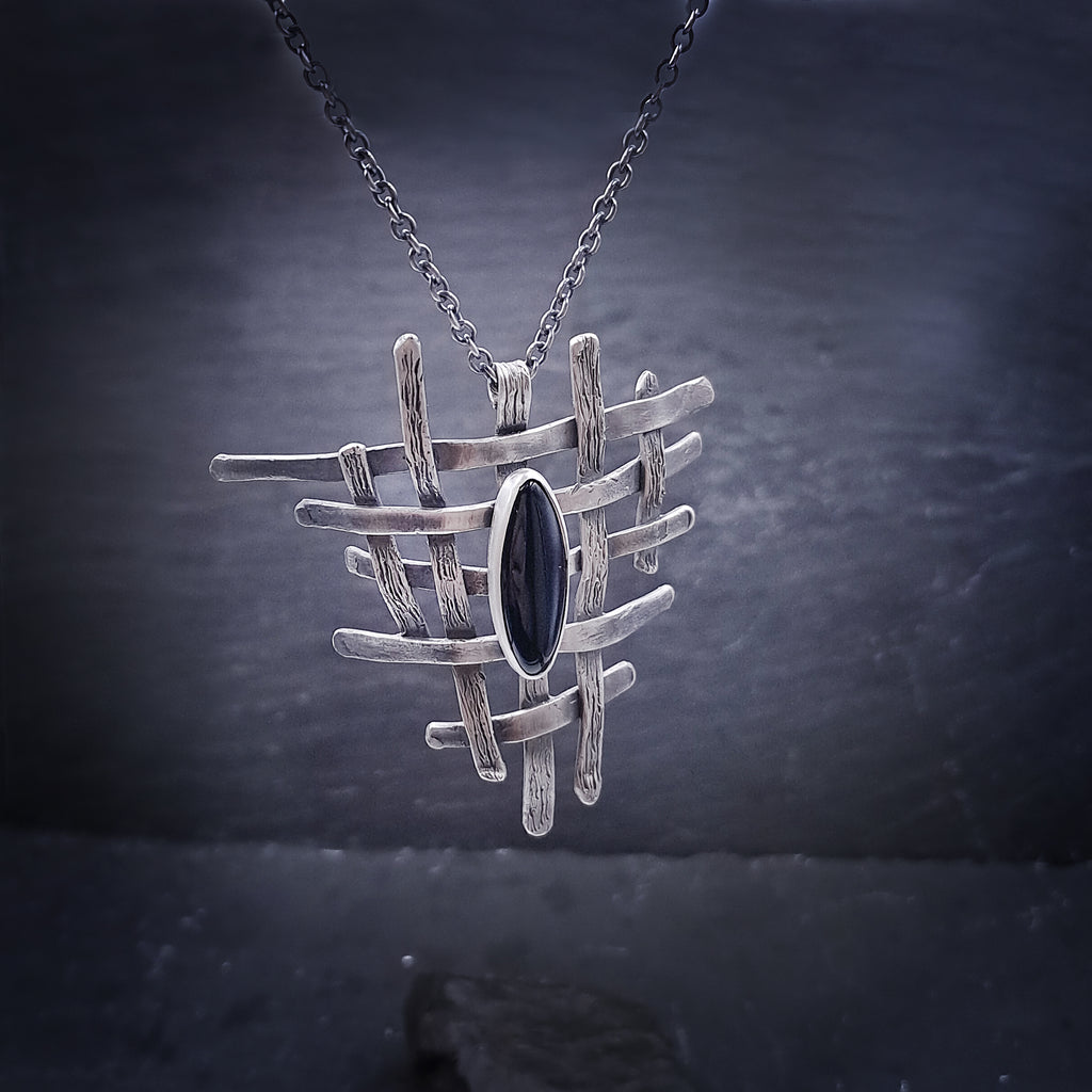 ''Eclipse Weave'' 925 Silver Necklace with Black Onyx