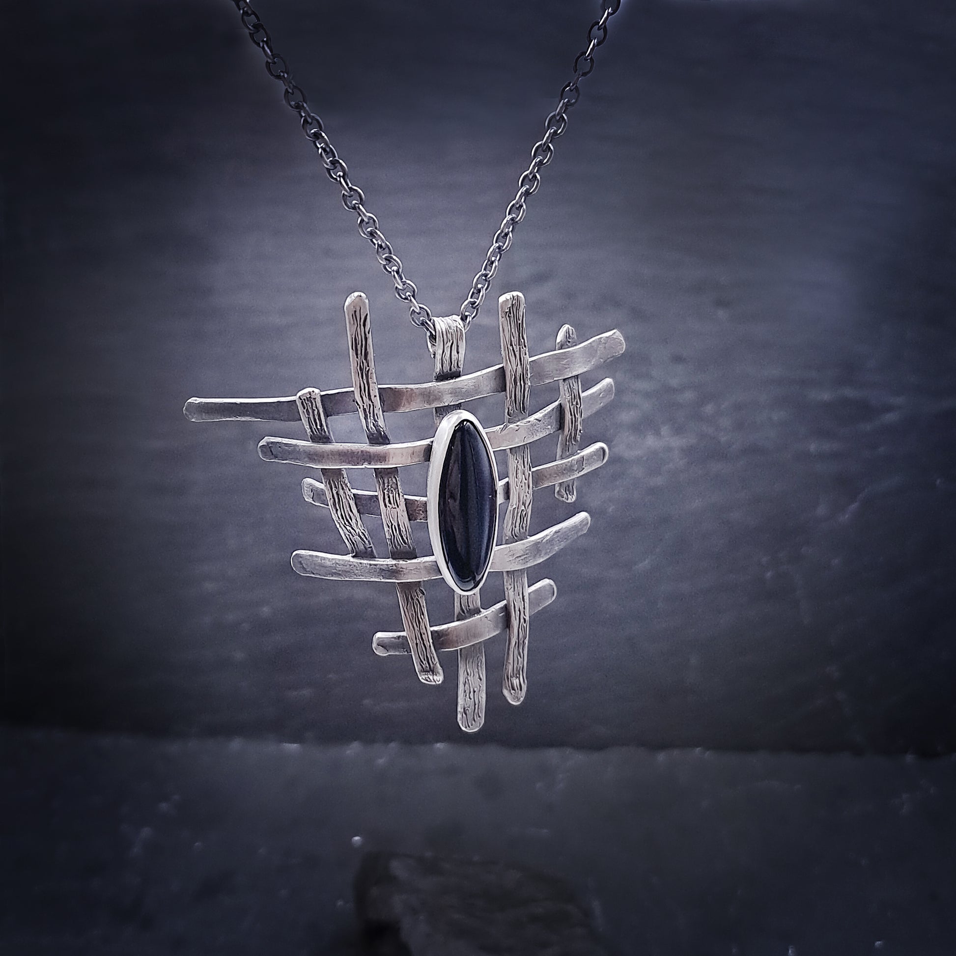 ''Eclipse Weave'' 925 Silver Necklace with Black Onyx