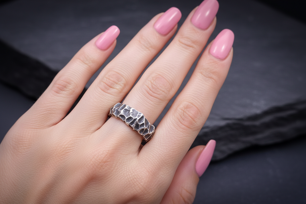 ''Rock'' Adjustable Silver 925 Ring