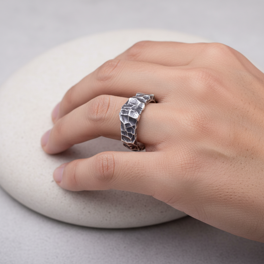 ''Rock'' Adjustable Silver 925 Ring