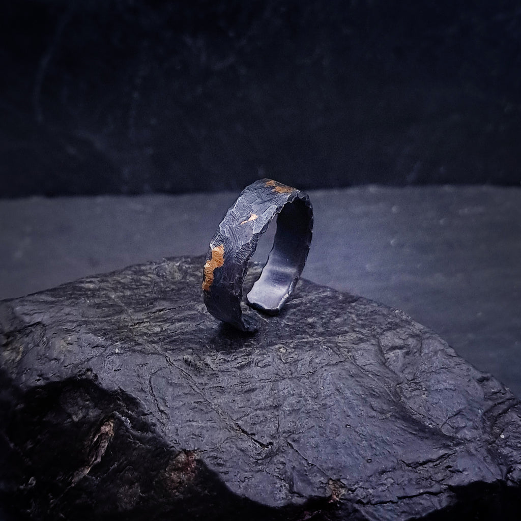 ''Aureate Trace'' Adjustable Silver 925 Ring with Gold Accents