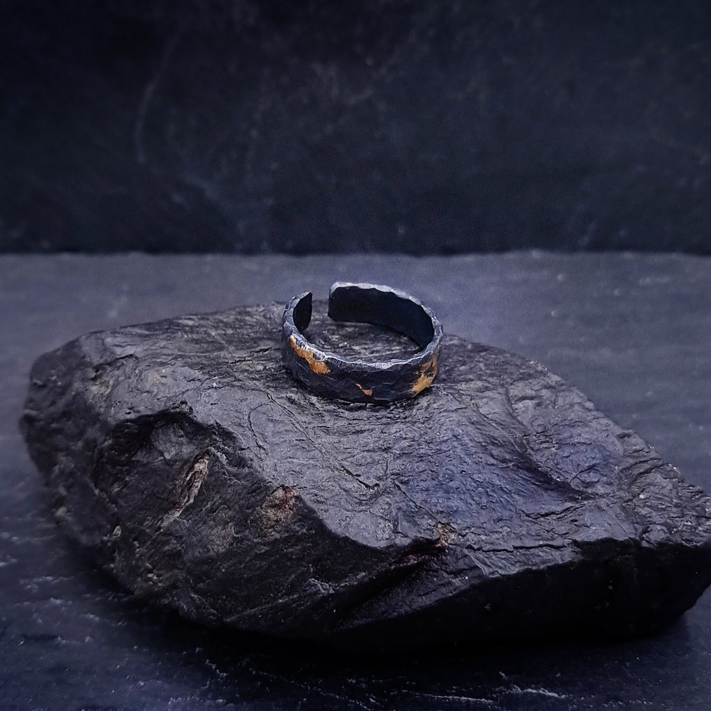 ''Aureate Trace'' Adjustable Silver 925 Ring with Gold Accents