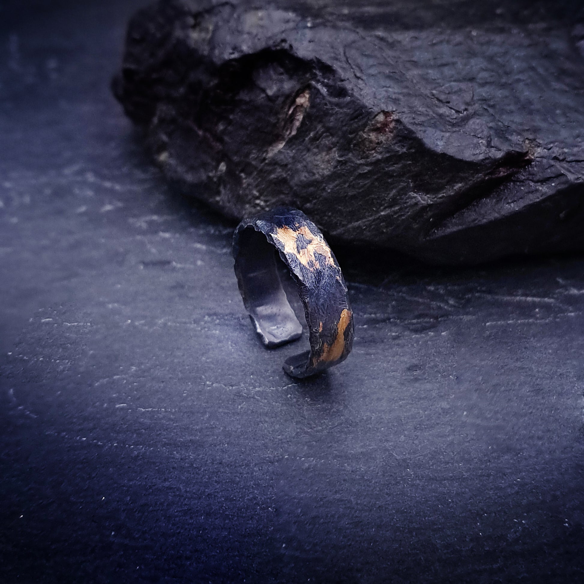 ''Aureate Trace'' Adjustable Silver 925 Ring with Gold Accents