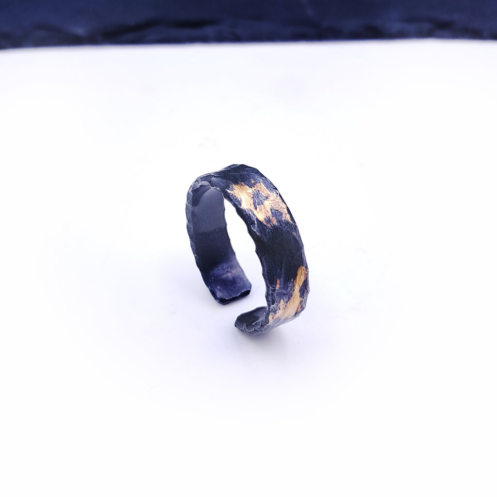 ''Aureate Trace'' Adjustable Silver 925 Ring with Gold Accents