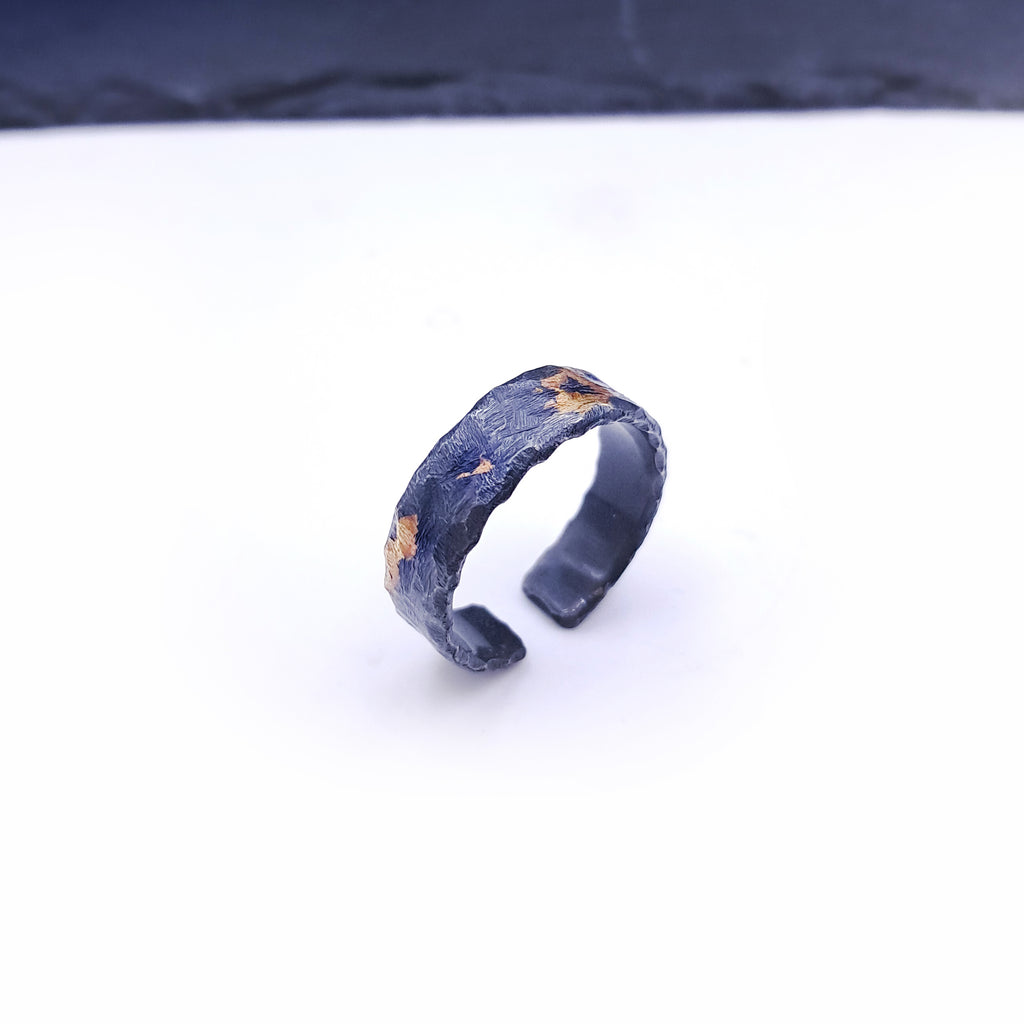 ''Aureate Trace'' Adjustable Silver 925 Ring with Gold Accents