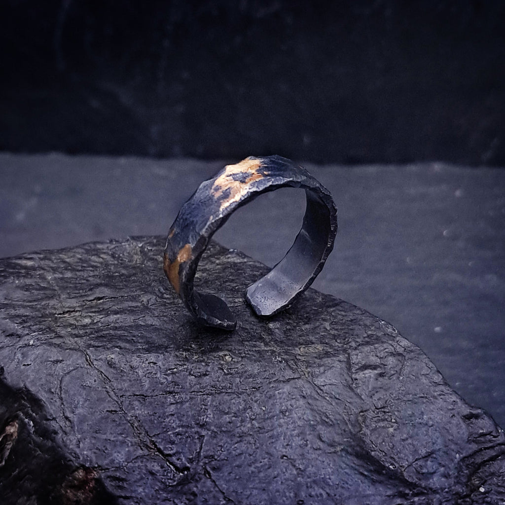 ''Aureate Trace'' Adjustable Silver 925 Ring with Gold Accents