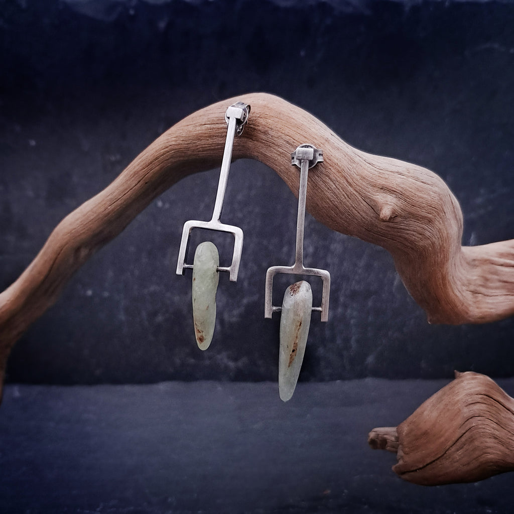 ''Geometry of Nature'' 925 silver earrings with green kyanite