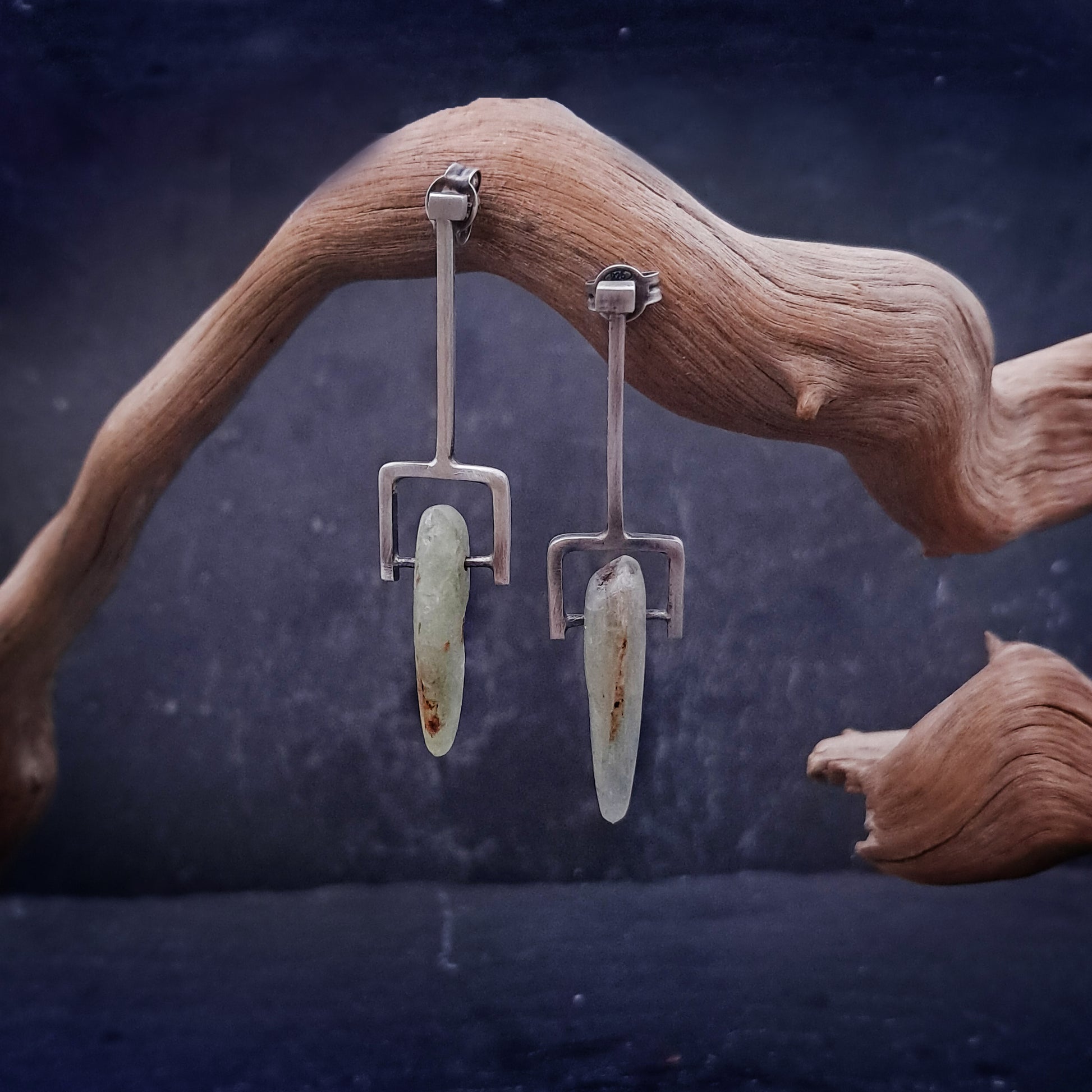 ''Geometry of Nature'' 925 silver earrings with green kyanite