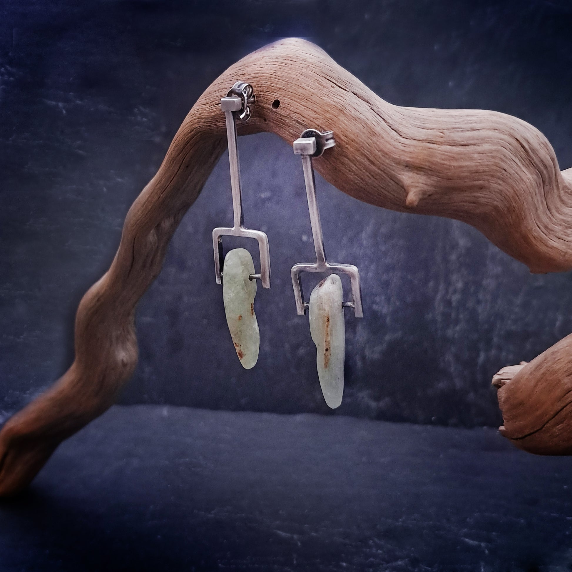 ''Geometry of Nature'' 925 silver earrings with green kyanite
