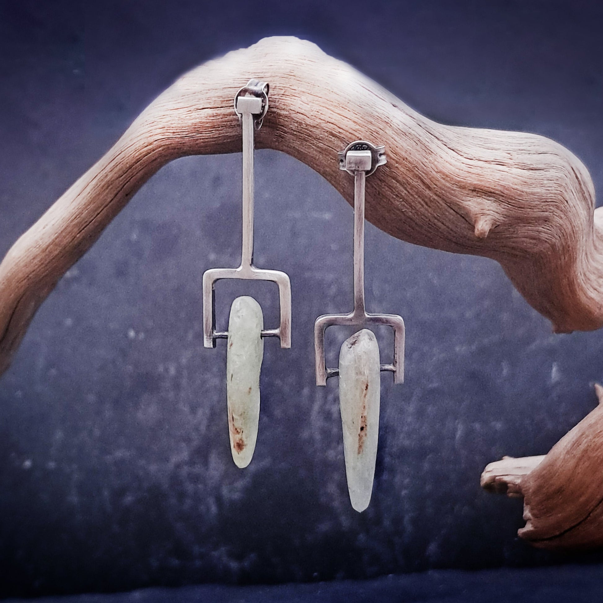 ''Geometry of Nature'' 925 silver earrings with green kyanite