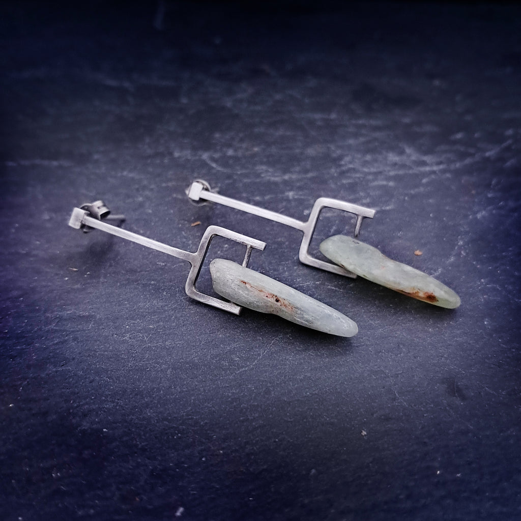 ''Geometry of Nature'' 925 silver earrings with green kyanite