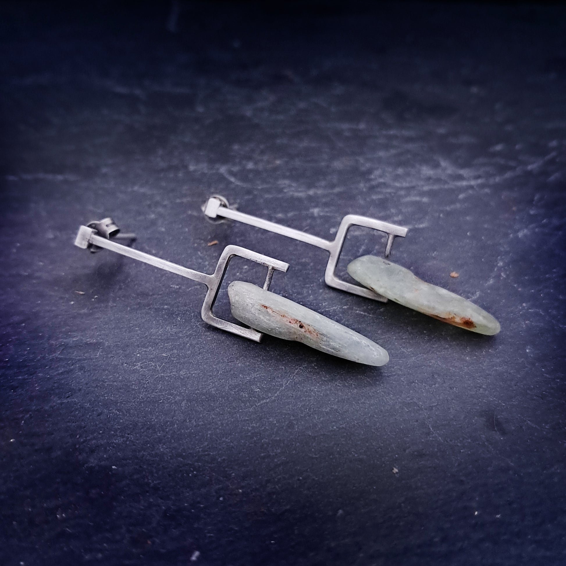 ''Geometry of Nature'' 925 silver earrings with green kyanite
