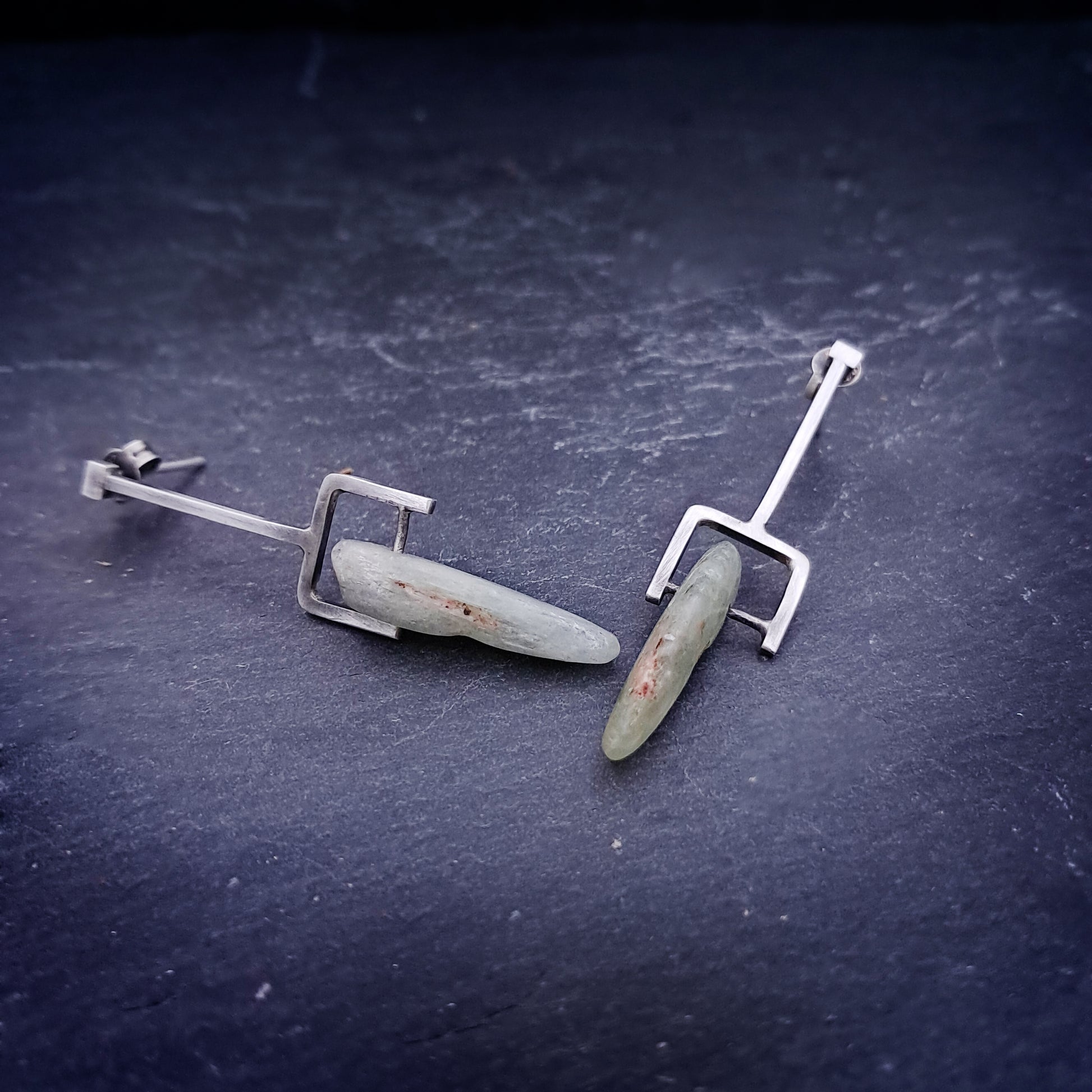 ''Geometry of Nature'' 925 silver earrings with green kyanite