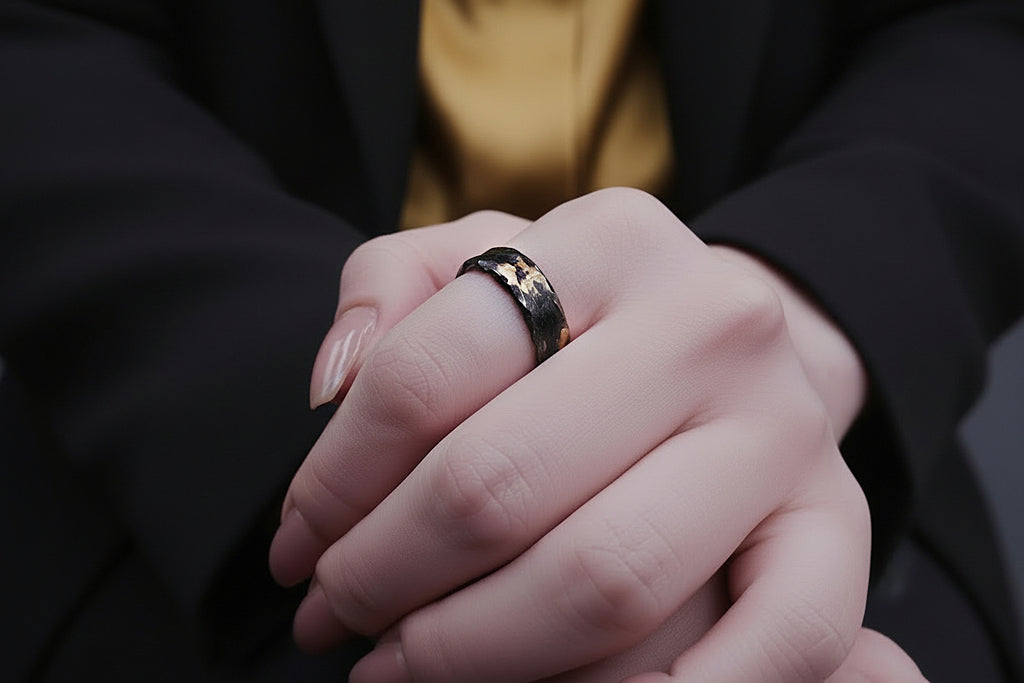 ''Aureate Trace'' Adjustable Silver 925 Ring with Gold Accents