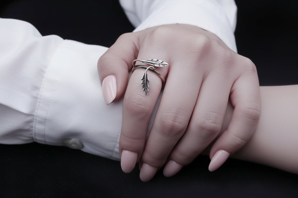 ''Twin leaf'' 925 Silver Ring
