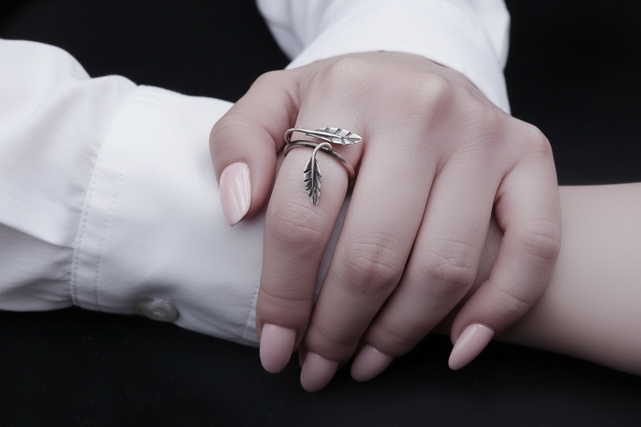 ''Twin leaf'' 925 Silver Ring