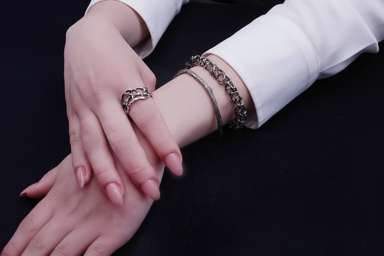 ''Whisper of Nature'' Textured 925 Silver Bangle