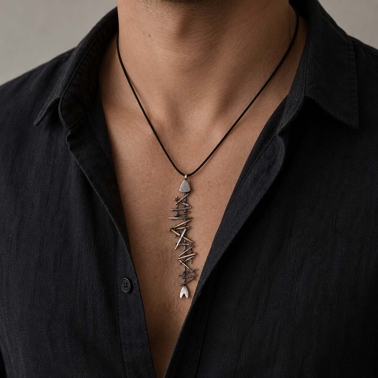 ''Fish'' 925 Silver Necklace with Brass