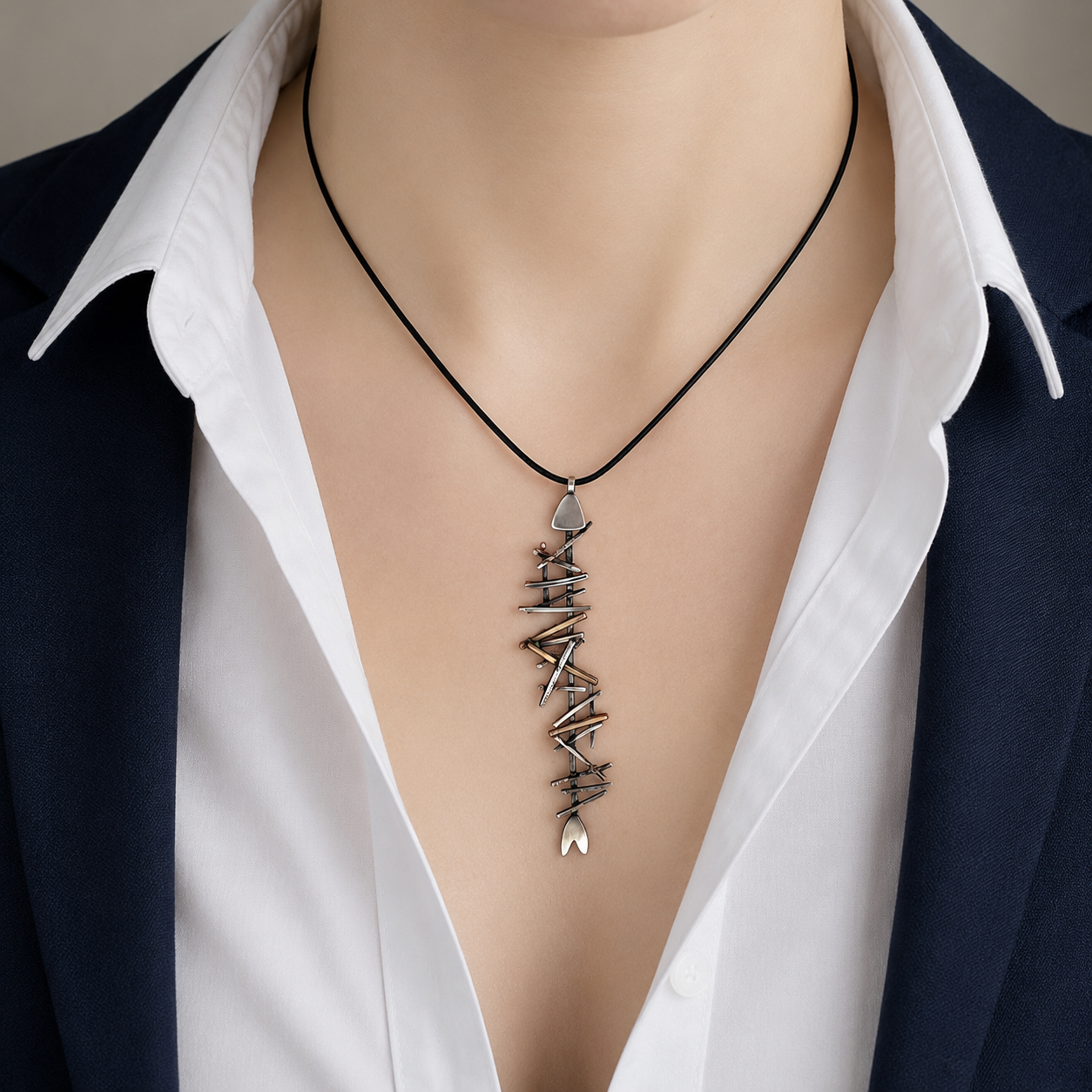 ''Fish'' 925 Silver Necklace with Brass